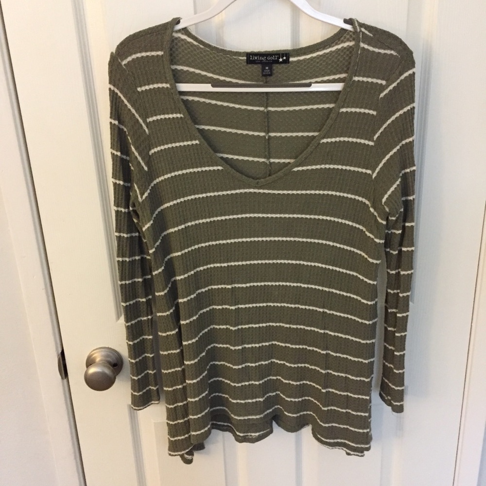 green striped long sleeve knitted tee